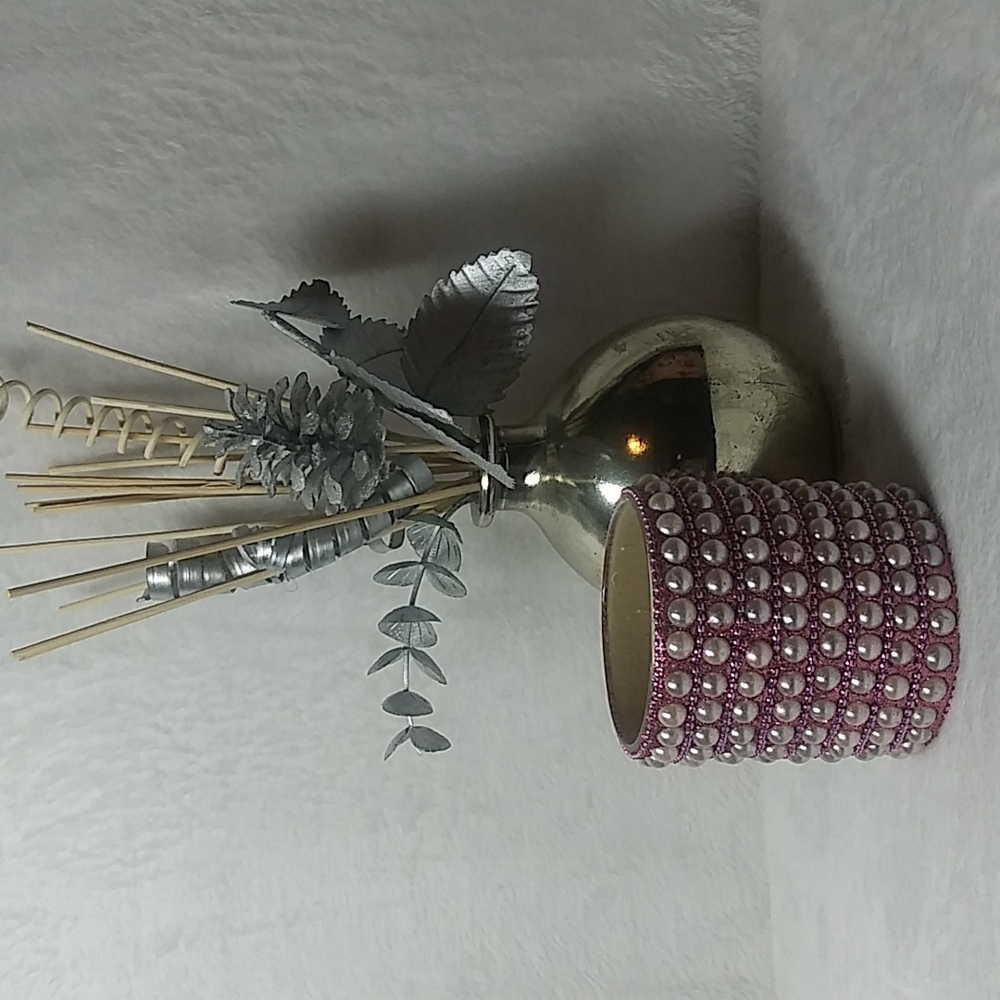 New- Pink Glitter Pearl Beaded Votive